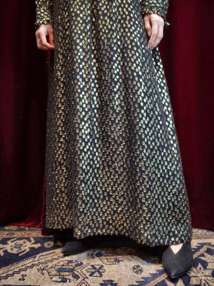 c.1970s Gold Dot Sheer Sleeves Dress