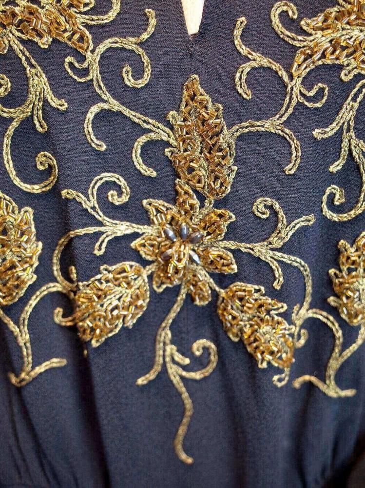 c.1950s Bijou Embroidery Black Dress
