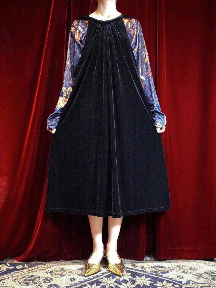 Black Velvet Design Neck Dress