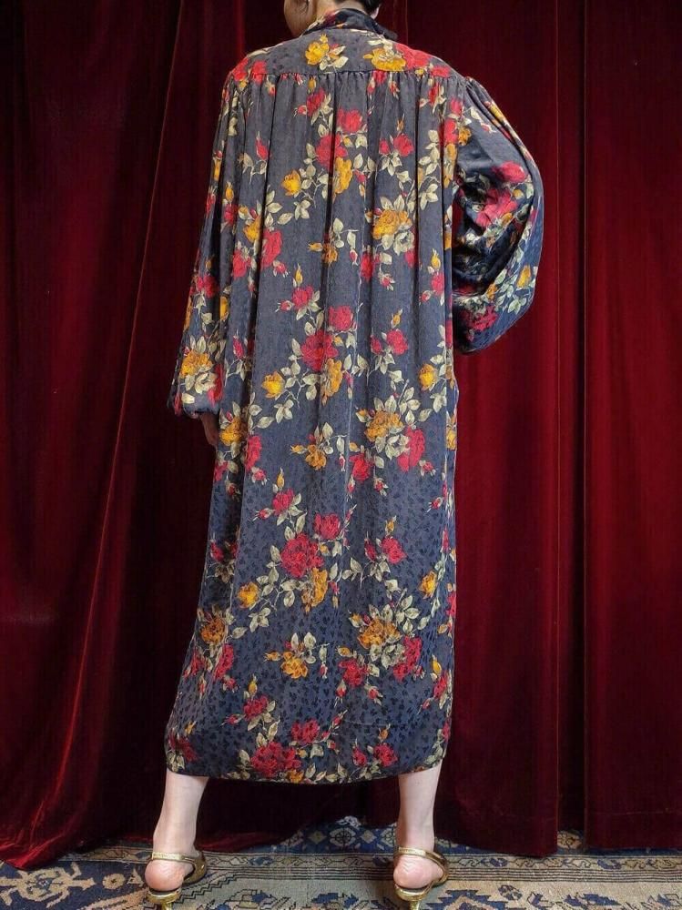 Floral Silk Gather Front Open Dress