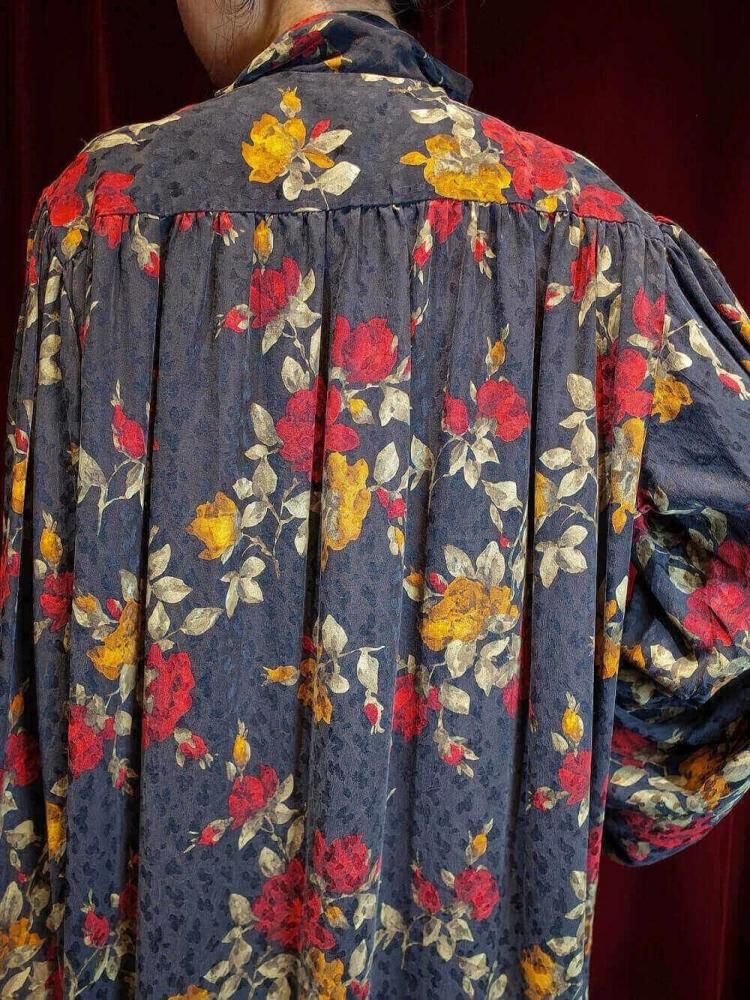 Floral Silk Gather Front Open Dress