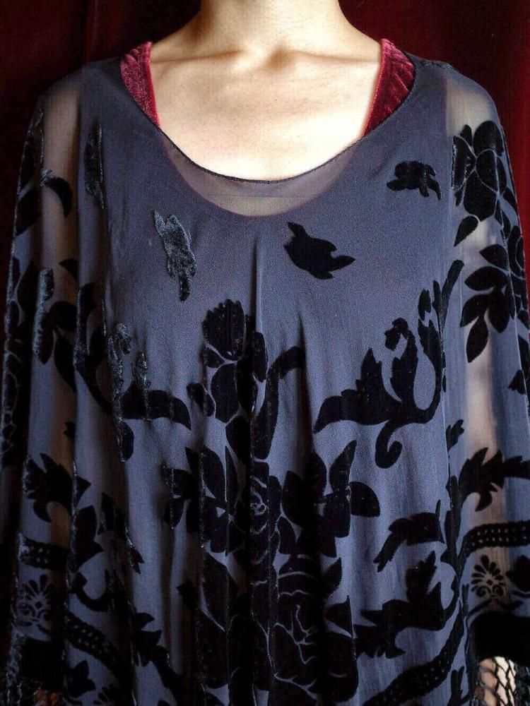 Arabesque Velvet  Sheer Braided Fringe Poncho