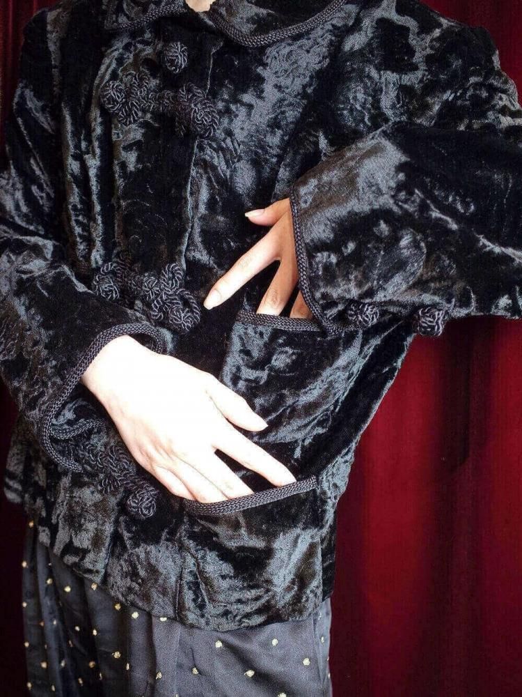 c.1950s Black Velvet China Toggle jacket