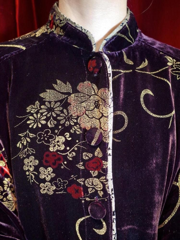 иBlack & Red Velvet Oriental Silk China Jacket
