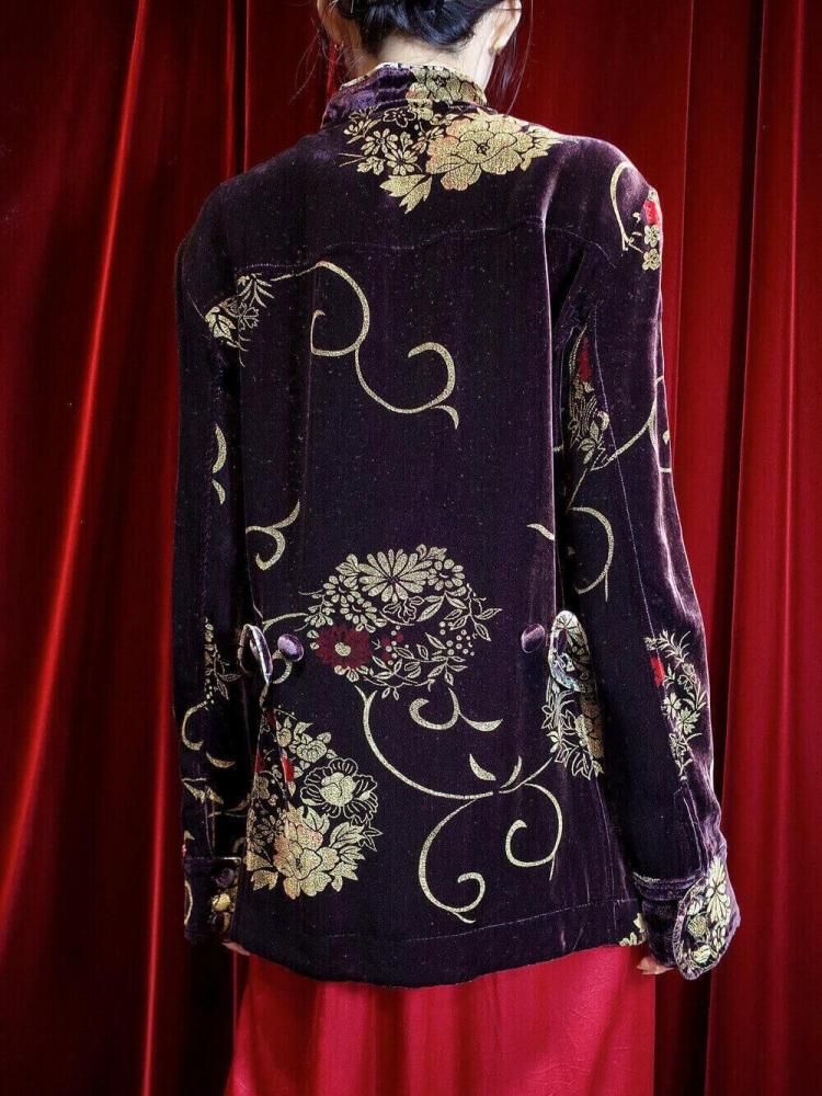 иBlack & Red Velvet Oriental Silk China Jacket