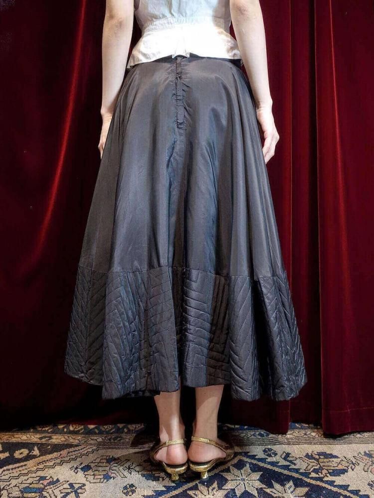 c.1950s Black Satin  Quilting Circular Skirt
