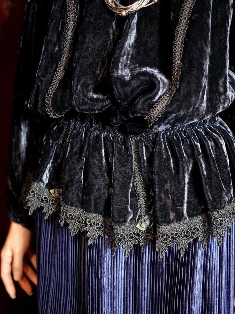 Flower & Gather Black Velvet Pullover Blouse