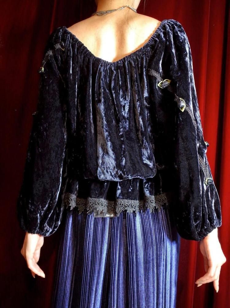 Flower & Gather Black Velvet Pullover Blouse