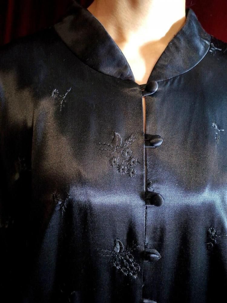 Black Satin Switch Big Silhouette China Dress