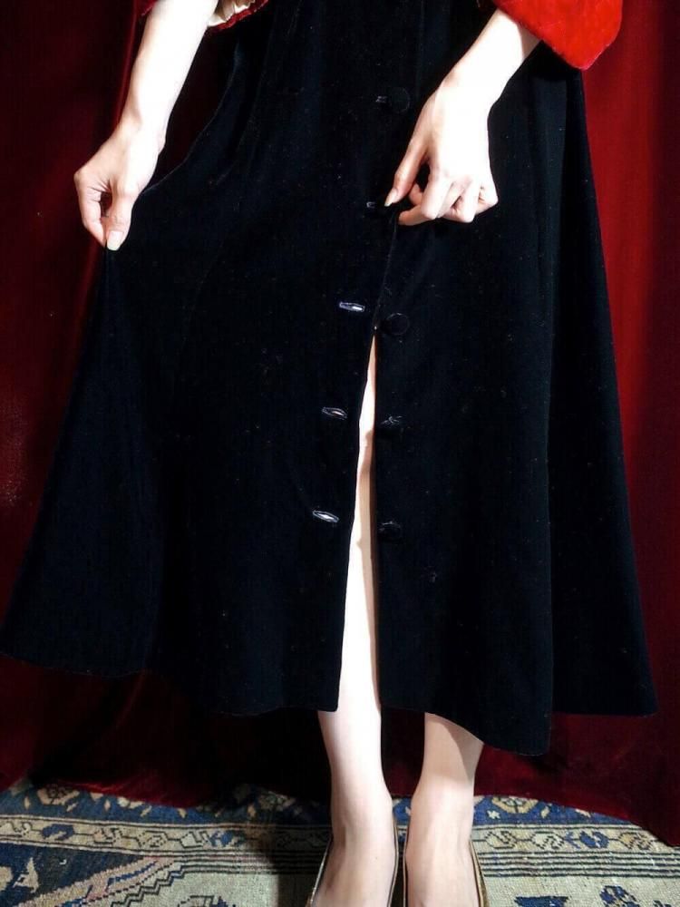Black Velvet Button Skirt