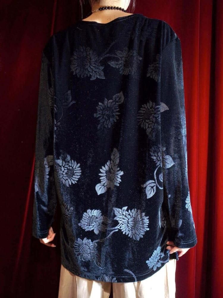 Black Floral Velvet Cut Sewn
