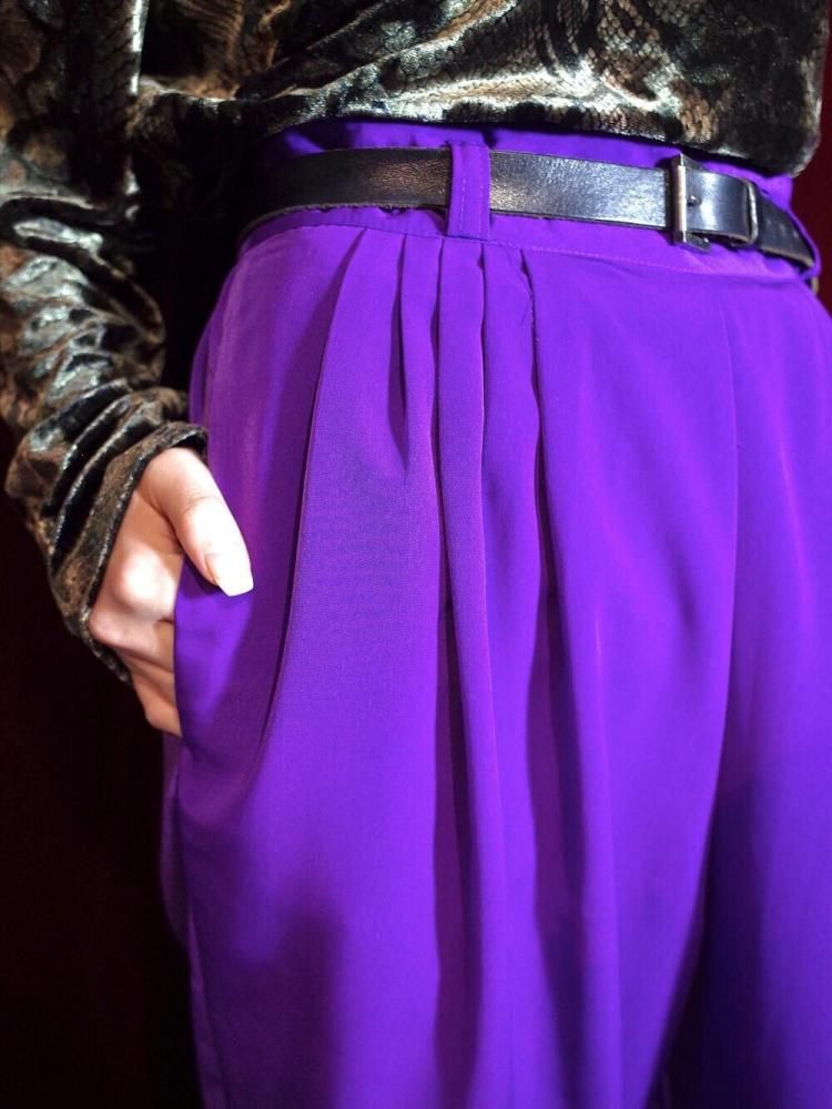 Purple 5 Tucks Pants
