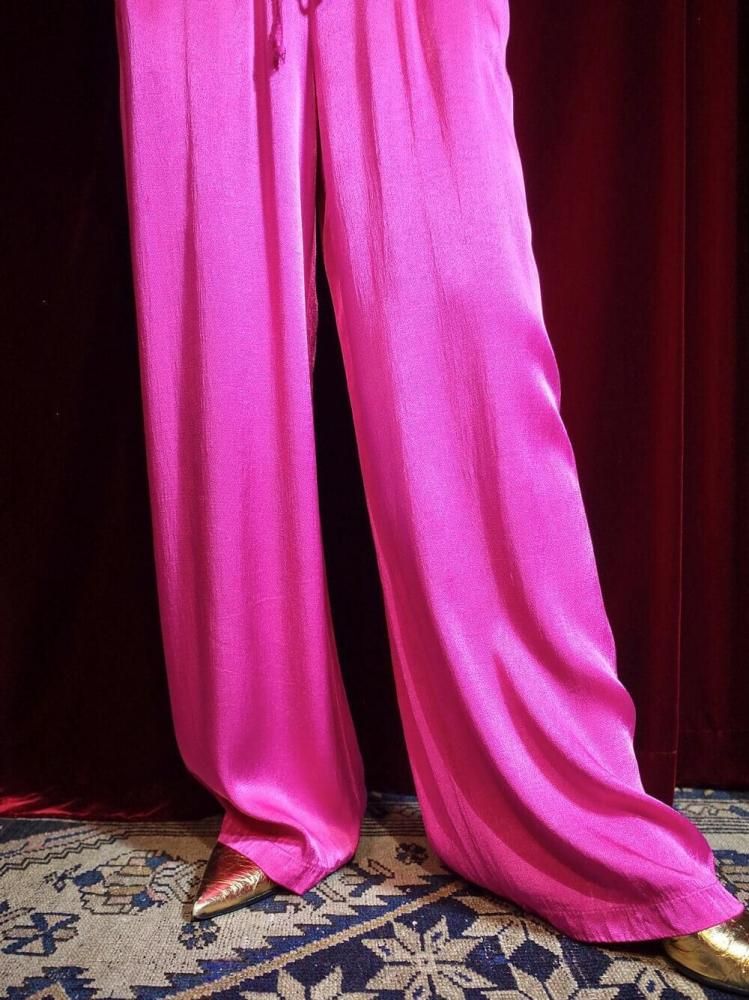Pink Rayon Satin Wide Pants