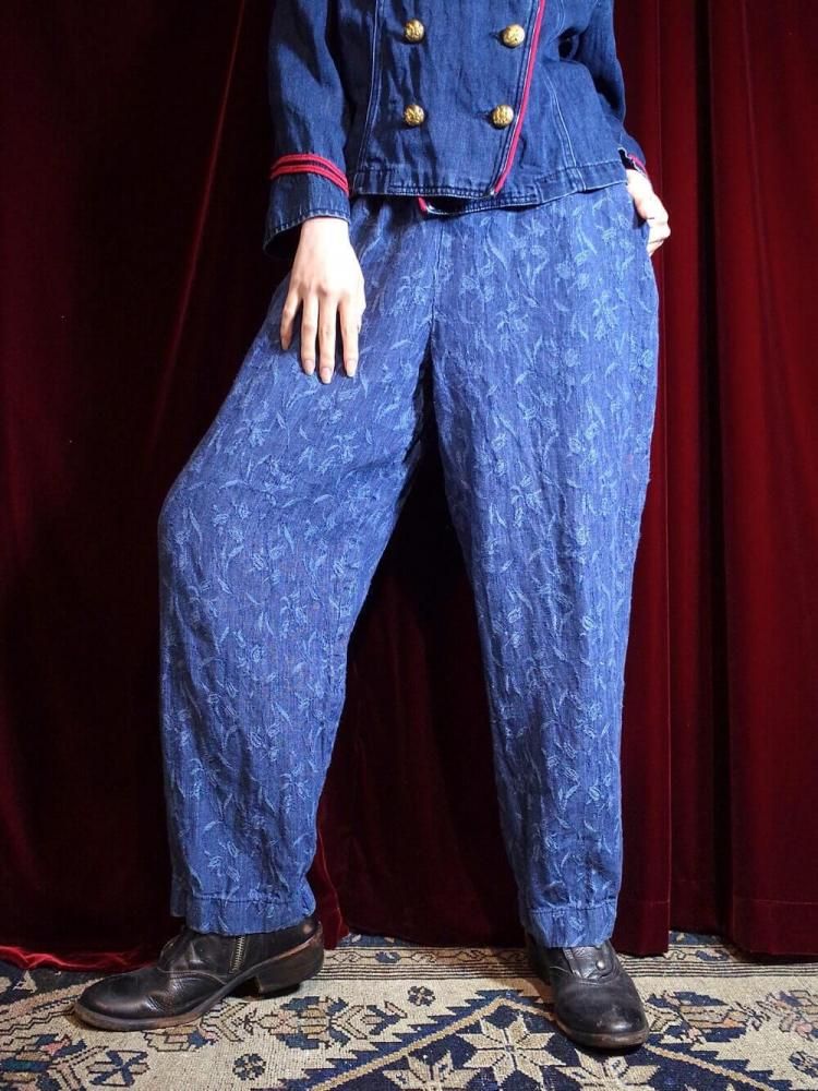 Indigo Color Jacquard Linen Pants