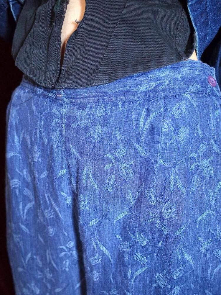 Indigo Color Jacquard Linen Pants