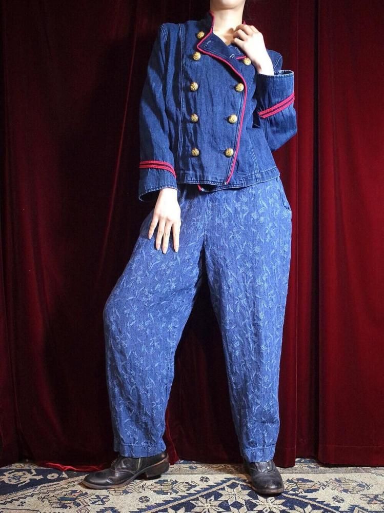 Indigo Color Jacquard Linen Pants