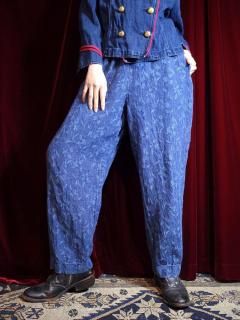 Indigo Color Jacquard Linen Pants