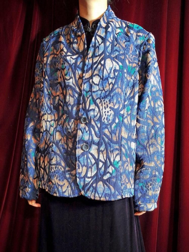 Abstract Wave Pattern Gobelin Jacket / Gradation  Navy Reversible