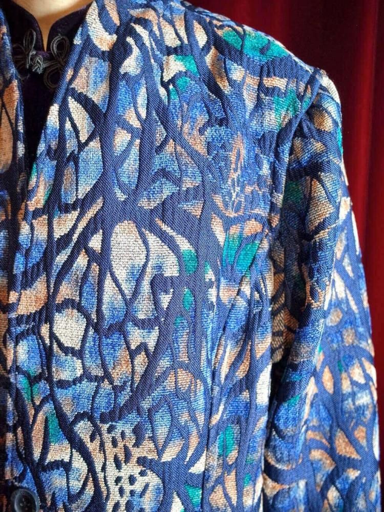 Abstract Wave Pattern Gobelin Jacket / Gradation  Navy Reversible