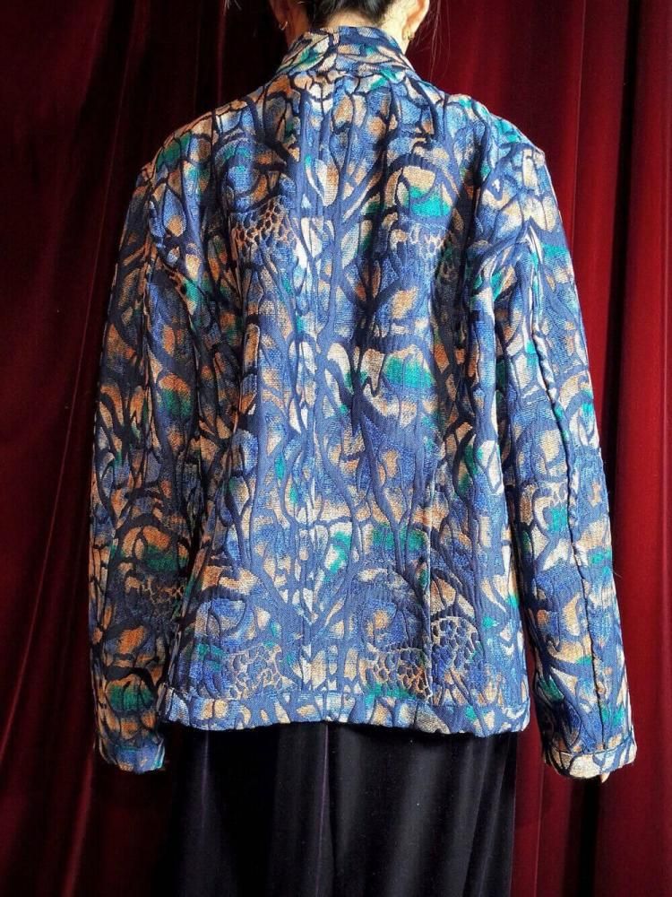 Abstract Wave Pattern Gobelin Jacket / Gradation  Navy Reversible