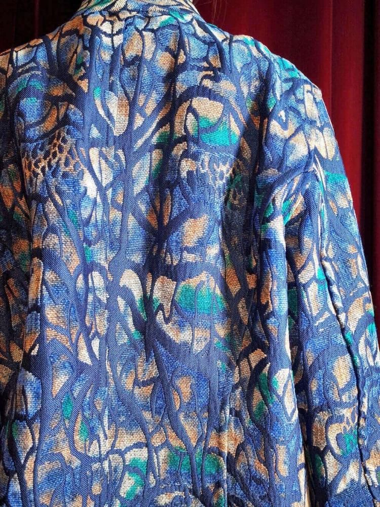 Abstract Wave Pattern Gobelin Jacket / Gradation  Navy Reversible