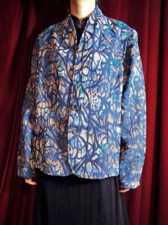 Abstract Wave Pattern Gobelin Jacket / Gradation  Navy Reversible