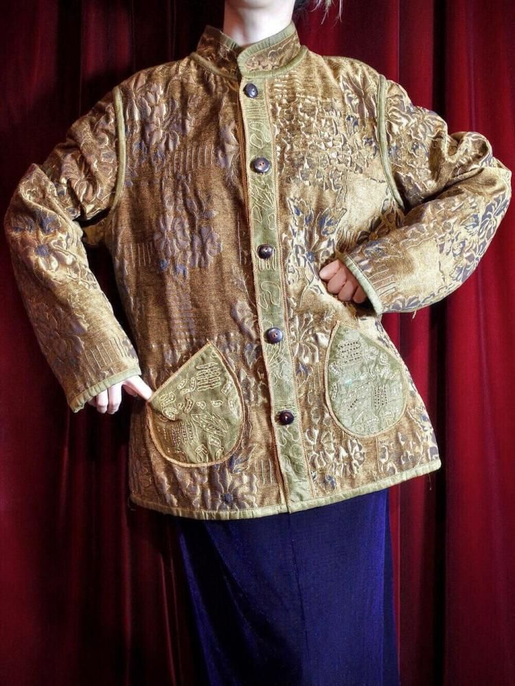 Shine Bronze  Matte Gold Mao Collar Gobelin Jacket Reversible
