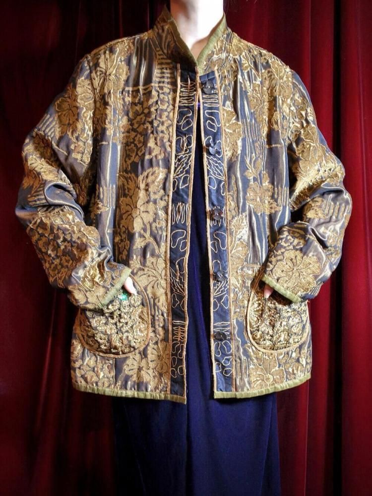 Shine Bronze  Matte Gold Mao Collar Gobelin Jacket Reversible
