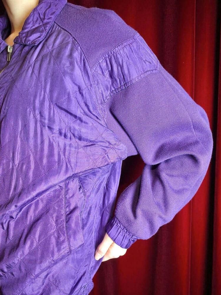 Purple Silk  Rib Knit Switch Quilting Blouson