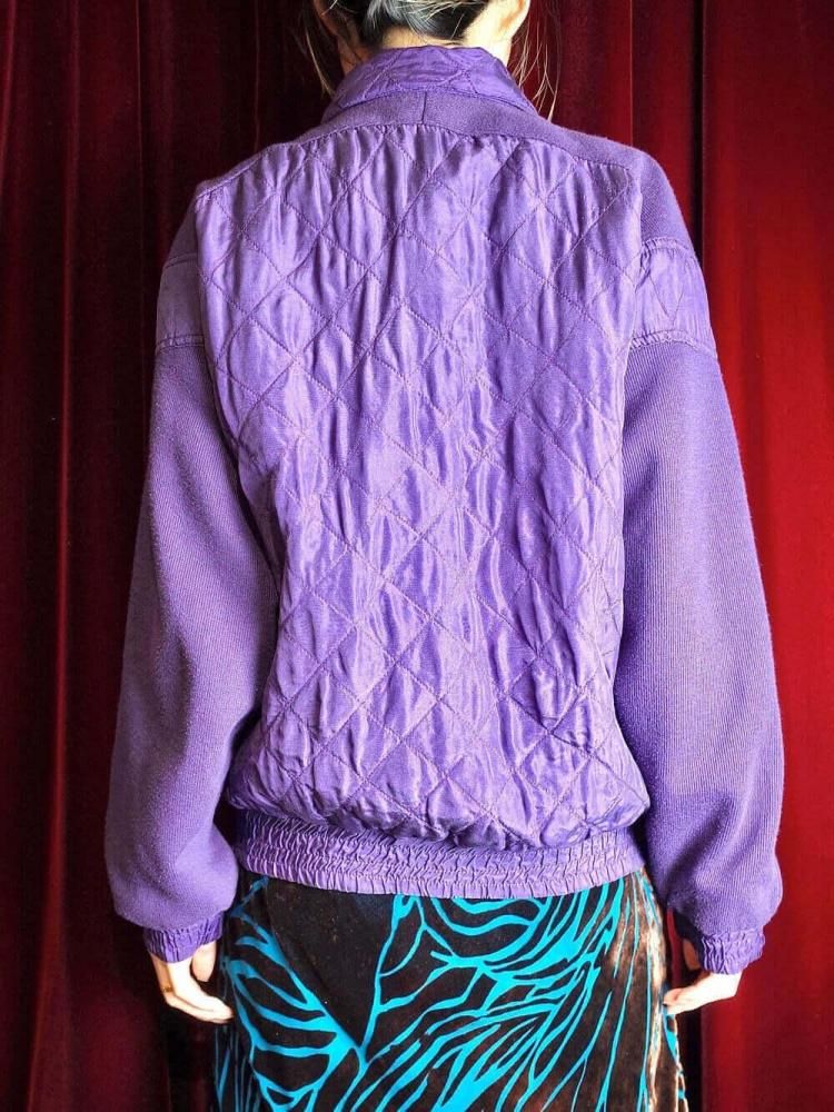 Purple Silk  Rib Knit Switch Quilting Blouson