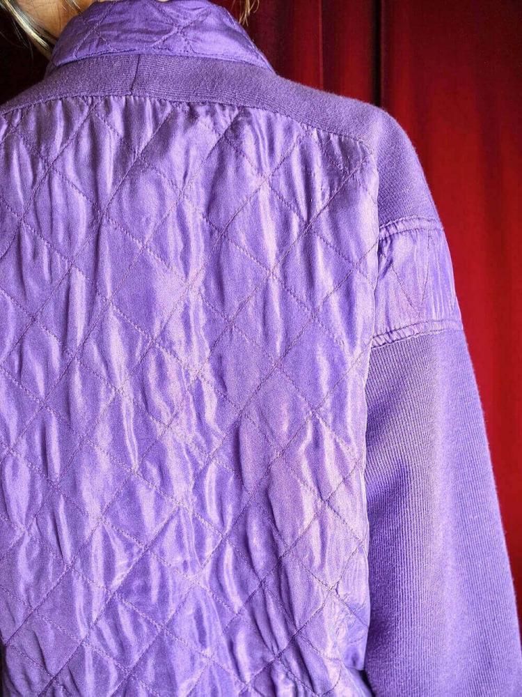 Purple Silk  Rib Knit Switch Quilting Blouson