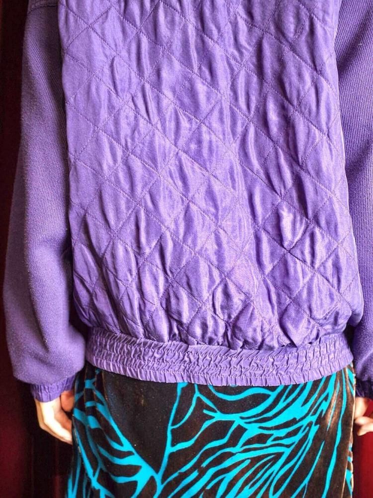 Purple Silk  Rib Knit Switch Quilting Blouson