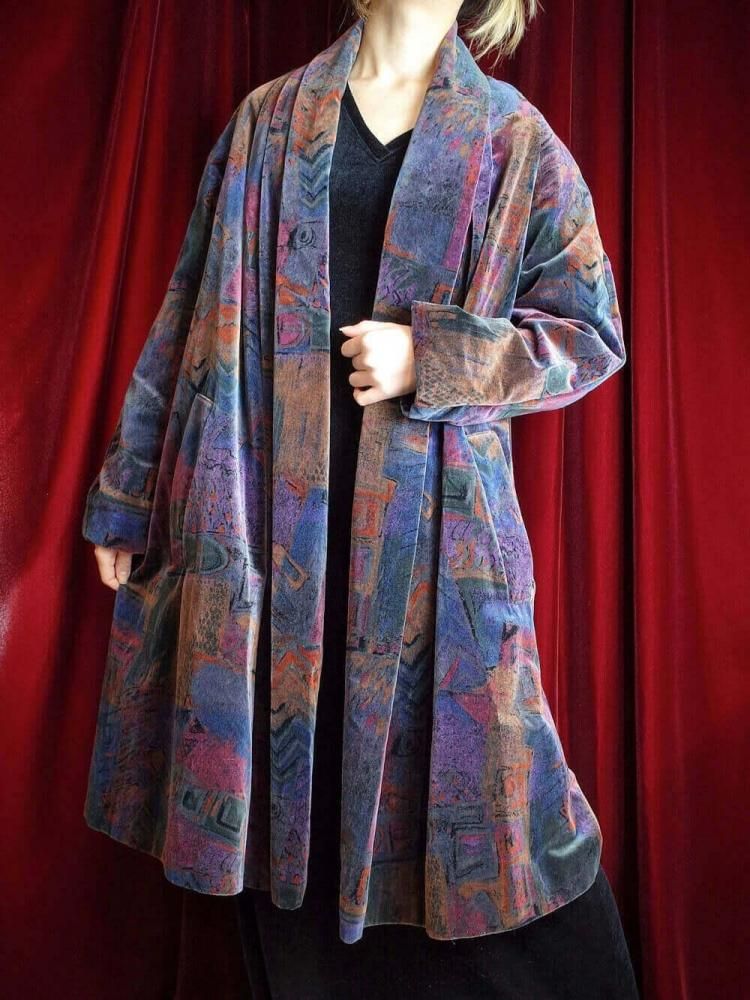 Abstract Art Cotton Velvet Coat