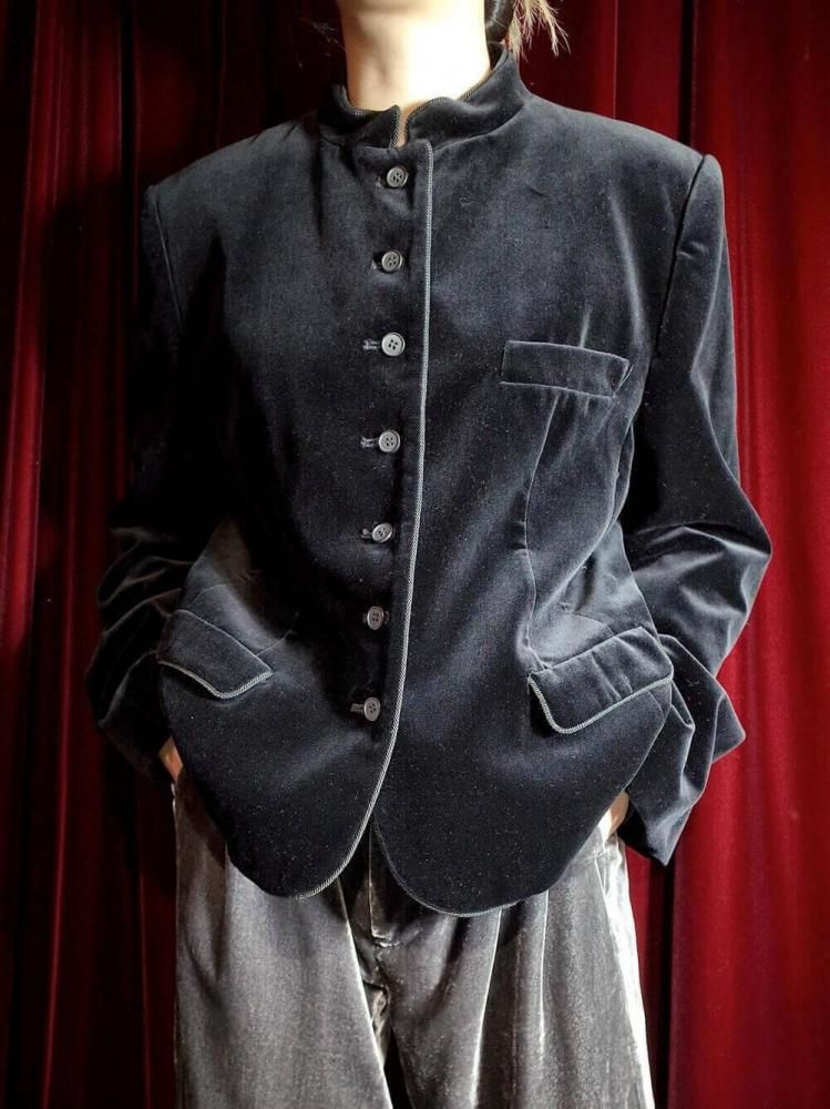 Black Velvet Mao Collar China Style Jacket
