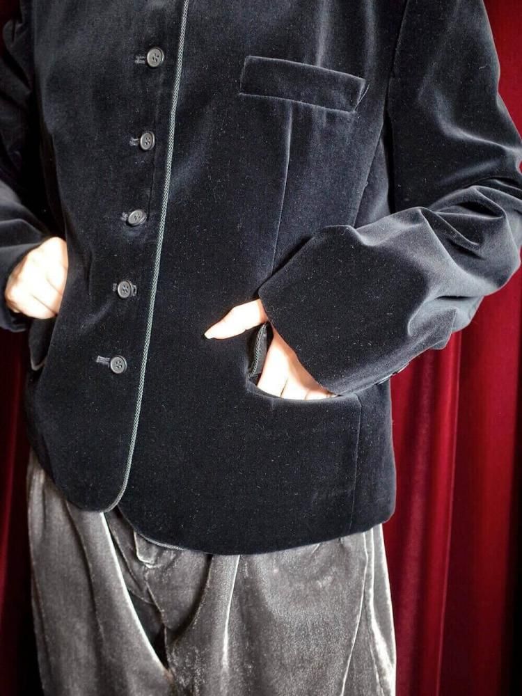 Black Velvet Mao Collar China Style Jacket