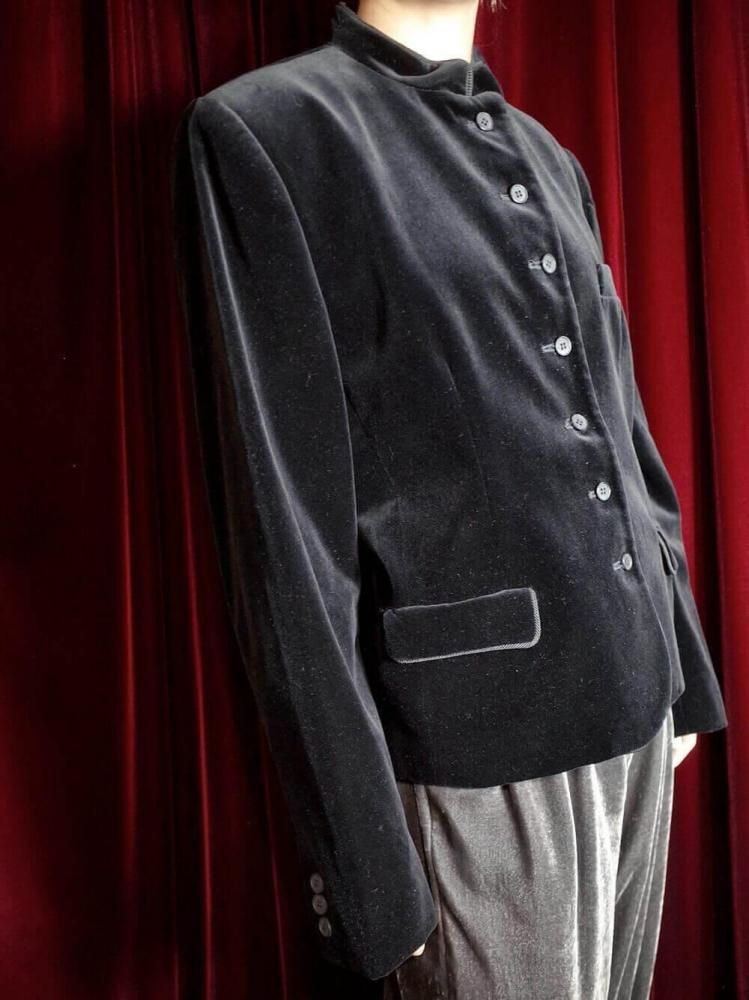 Black Velvet Mao Collar China Style Jacket