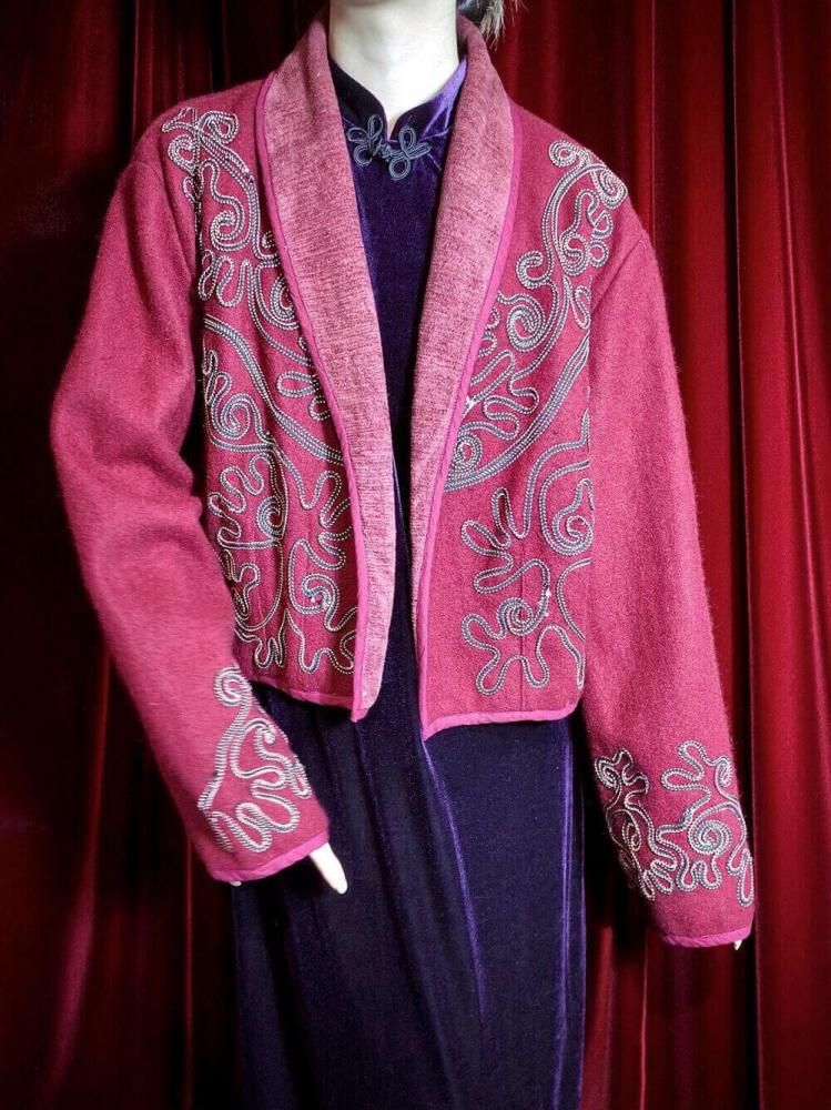 Code Embroidery Bordeaux Short Length Jacket
