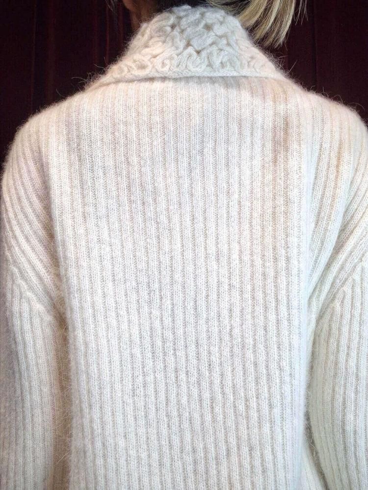 Code Embroidery White Angora Knit Jacket