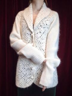 Code Embroidery White Angora Knit Jacket