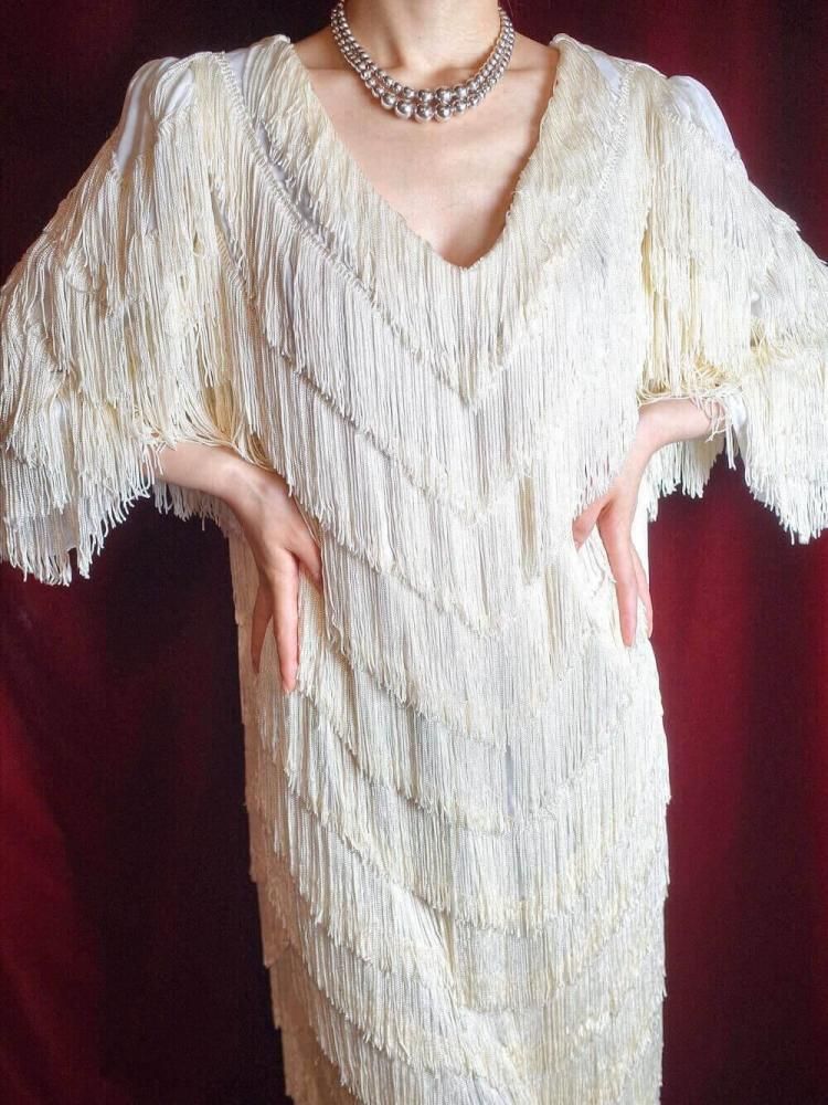 White Fringe Dress