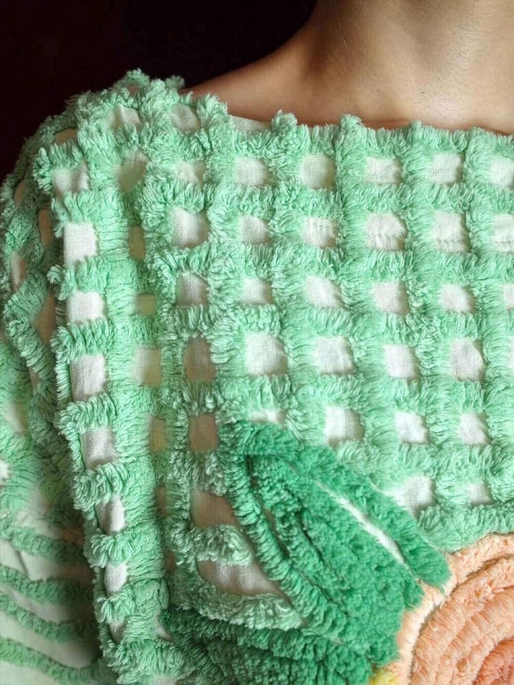 Light Green Floral Chenille Tops
