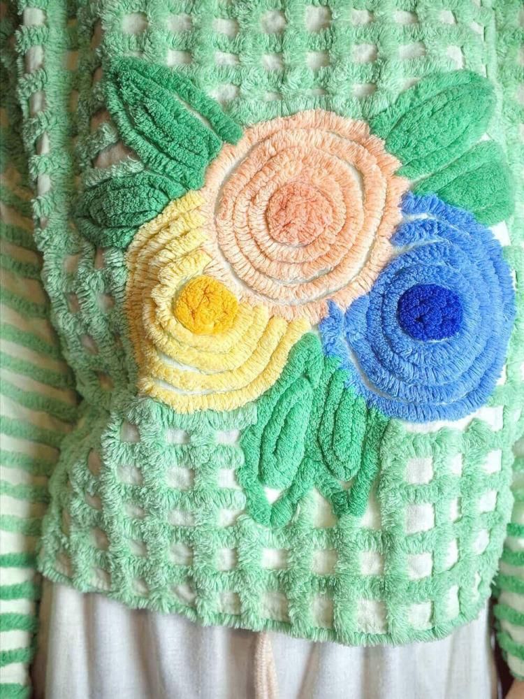 Light Green Floral Chenille Tops