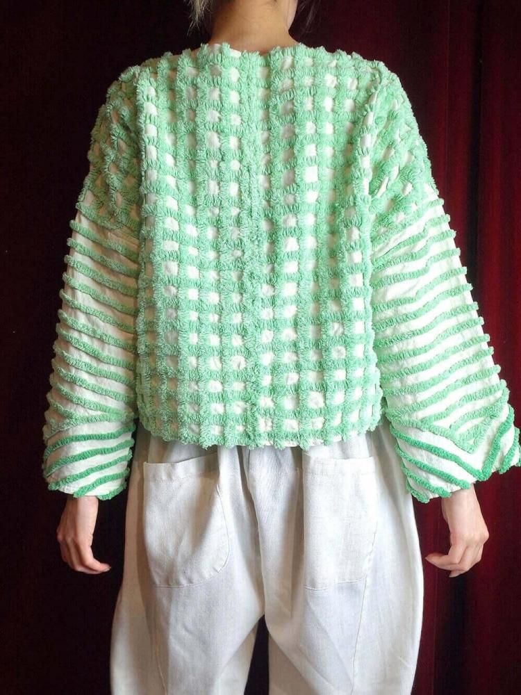 Light Green Floral Chenille Tops