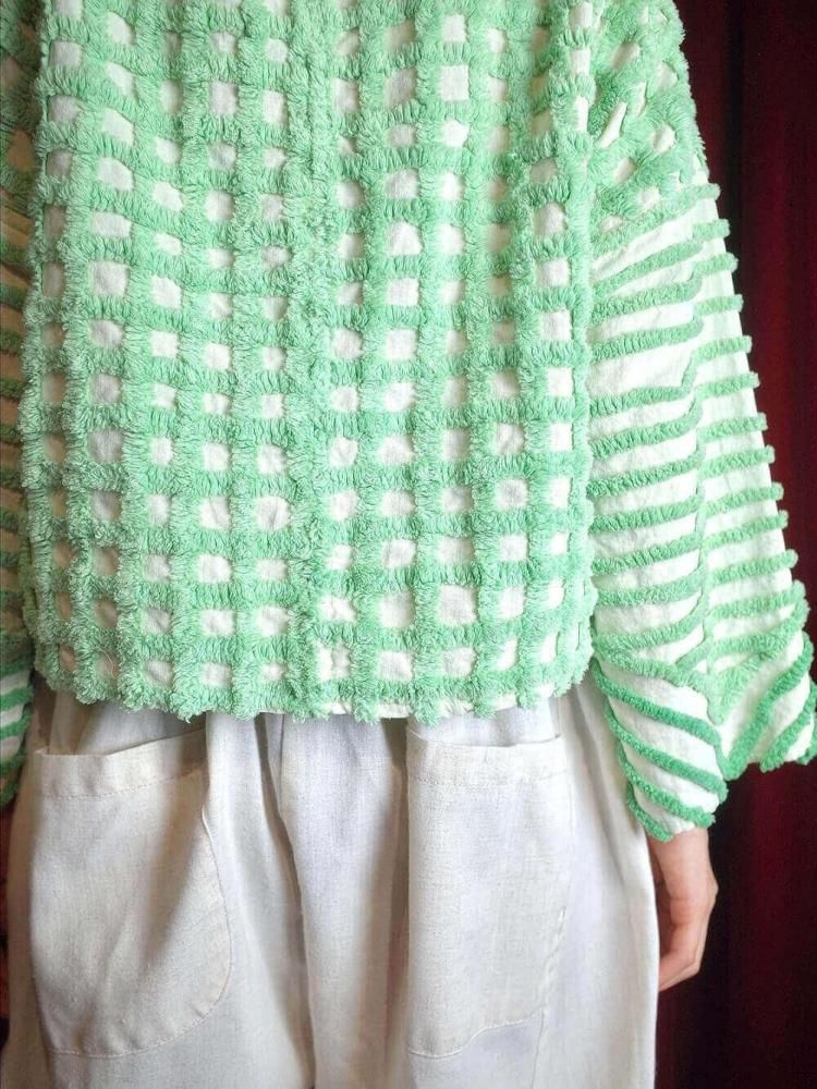 Light Green Floral Chenille Tops