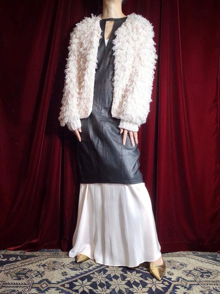 c.1960~70s Pale Pink Shaggy Fringe Knit Jacket