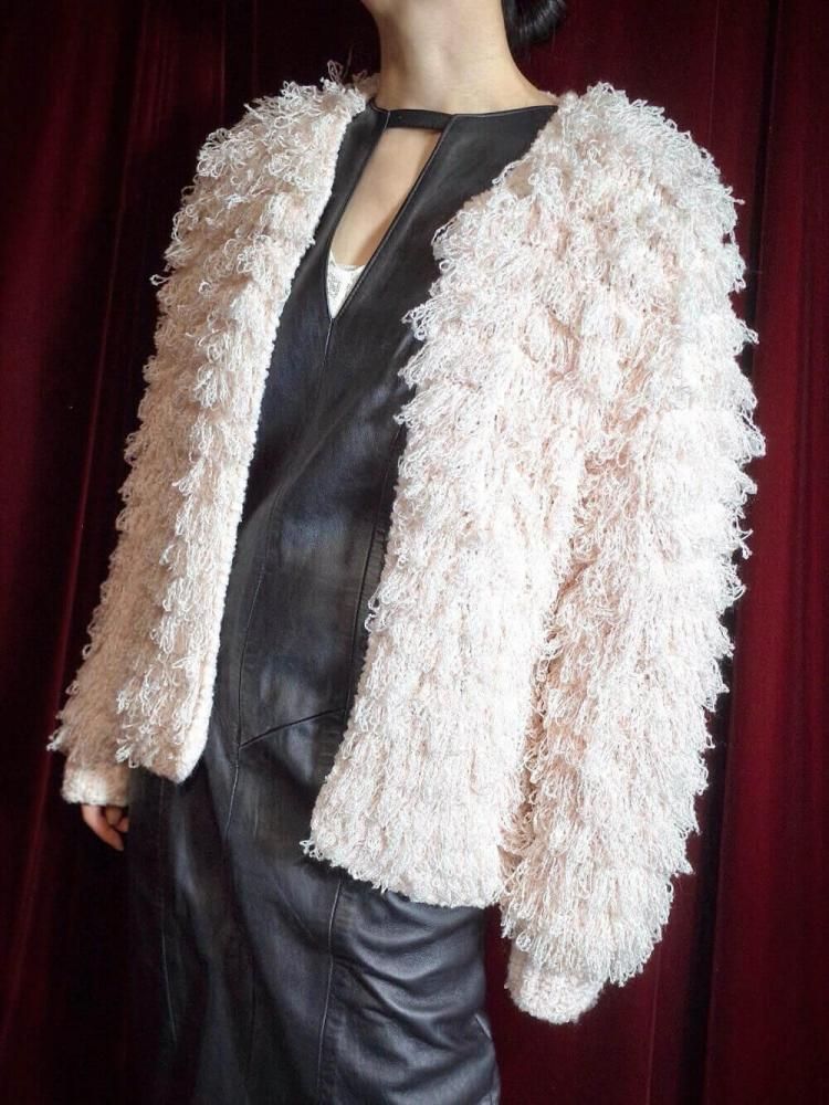 c.1960~70s Pale Pink Shaggy Fringe Knit Jacket