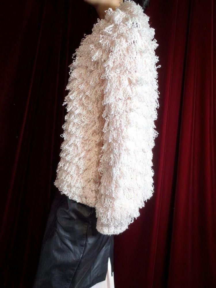 c.1960~70s Pale Pink Shaggy Fringe Knit Jacket
