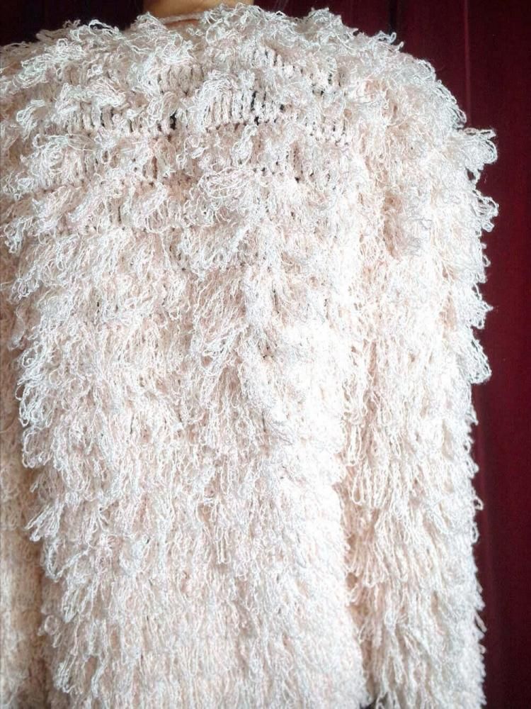 c.1960~70s Pale Pink Shaggy Fringe Knit Jacket
