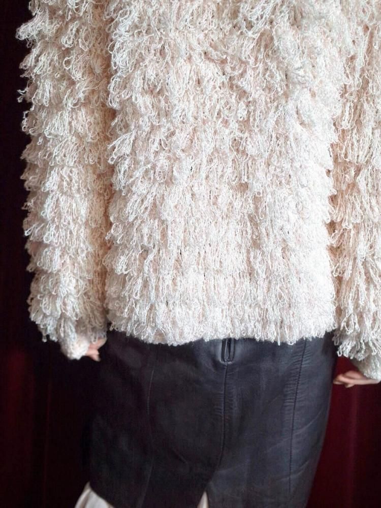c.1960~70s Pale Pink Shaggy Fringe Knit Jacket