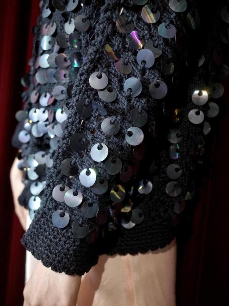 Sequin Low Gauge Black Knit Cardigan
